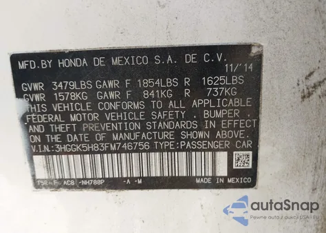 2015 Honda Fit Ex/Ex-L из США, поврежденный, VIN 3HGGK5H83FM746756